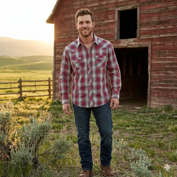 Wrangler Other - Roper Western Pearl Snap Shirt | Men's 2XL | Red & Blue Plaid Metallic